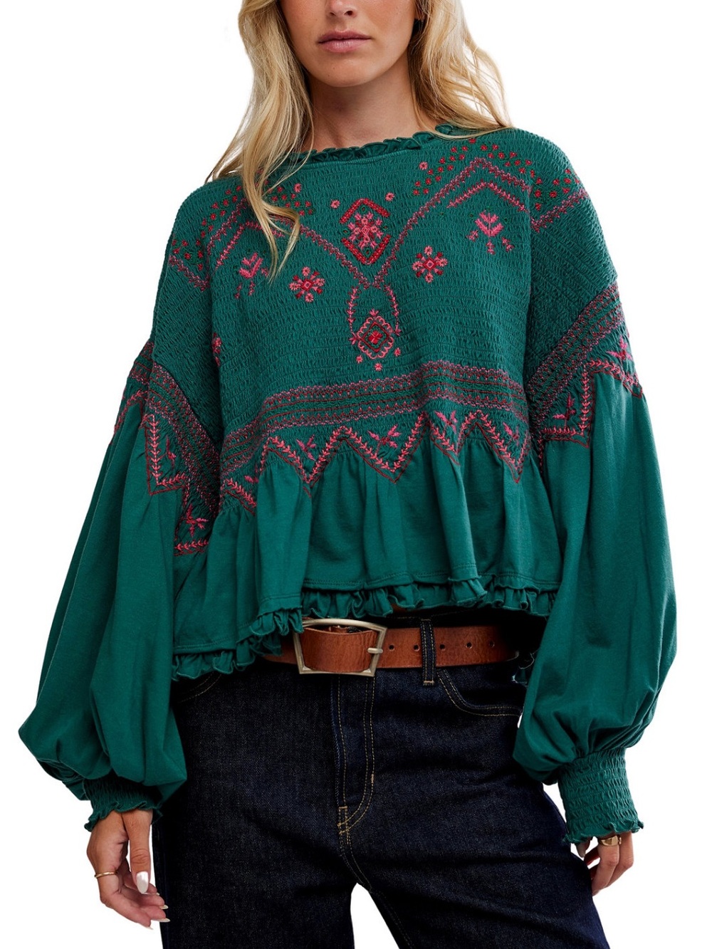 Women's Holly Crewneck Geometric Embroidered Top size XL